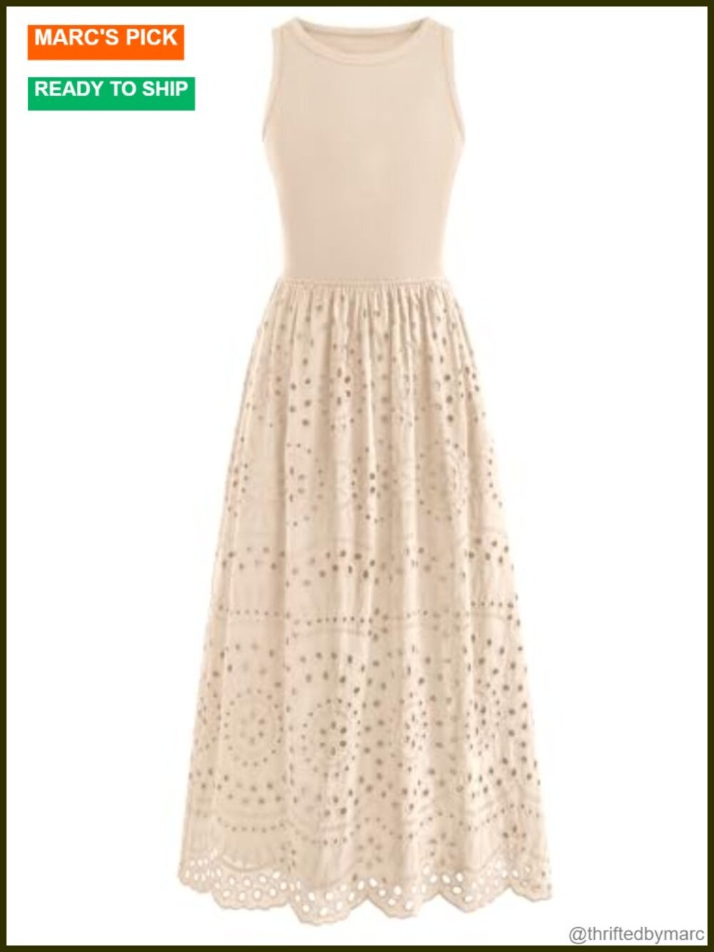 Sleeveless Lace Eyelet Cotton Tank Maxi Dress